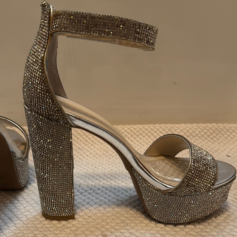 BAMBOO Silver Rhinestone Sparkly High Platform Heeled Sandals 8 - Picture 6 of 13